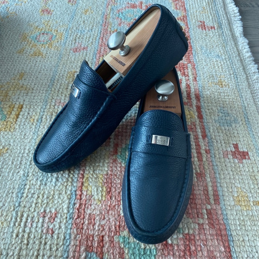 Gucci Navy Blue Leather Loafers